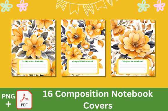 16 Composition Notebook Covers and 16 Editable Sheets in Canva for US Size