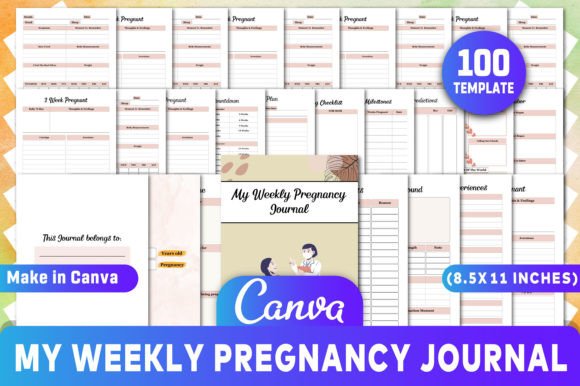 Editable My Weekly Pregnancy Journal and Canva Template for KDP Interiors