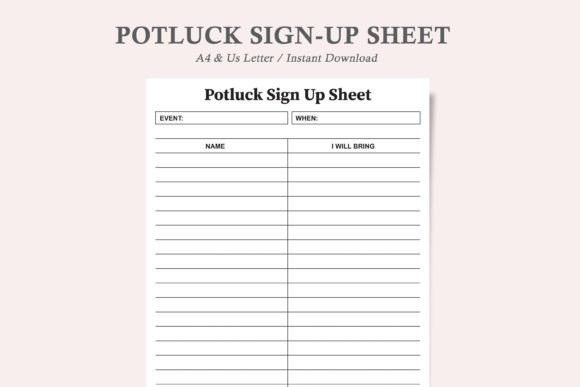 Elevate Your Next Potluck Gathering with a Minimalist Printable Sign-Up Sheet
